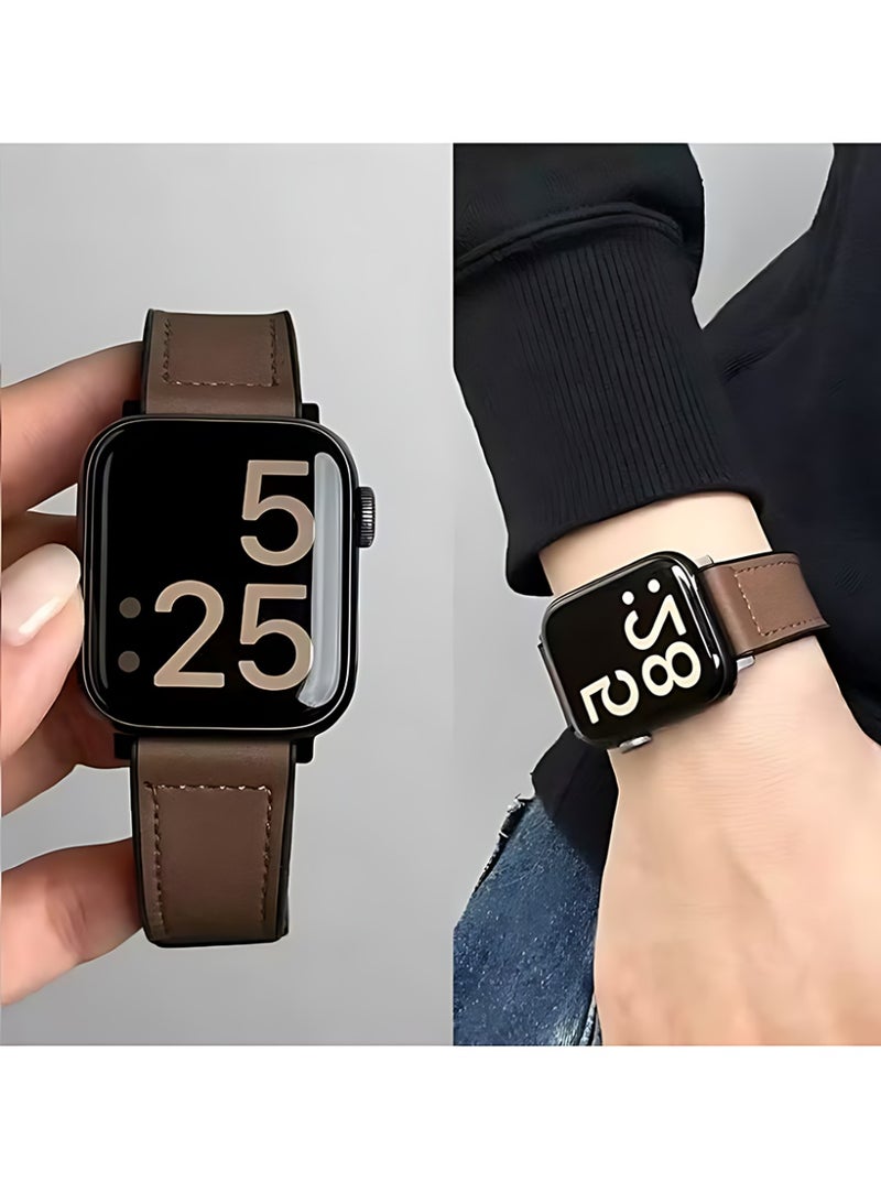 CLAVON حزام جلد مزدوج لجهاز آبل ووتش 38mm 40mm 41mm 42mm، حزام نحيف للنساء متوافق مع ساعة آبل سيريز 10 9 8 7 6 SE، بني - Image 3
